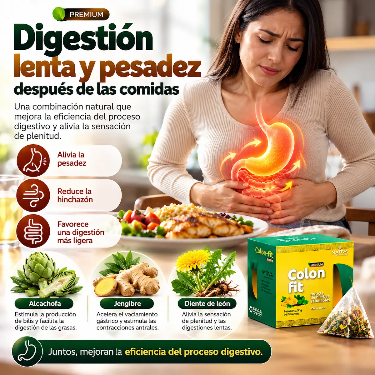 Pesadez y digestión lenta y Colon Fit