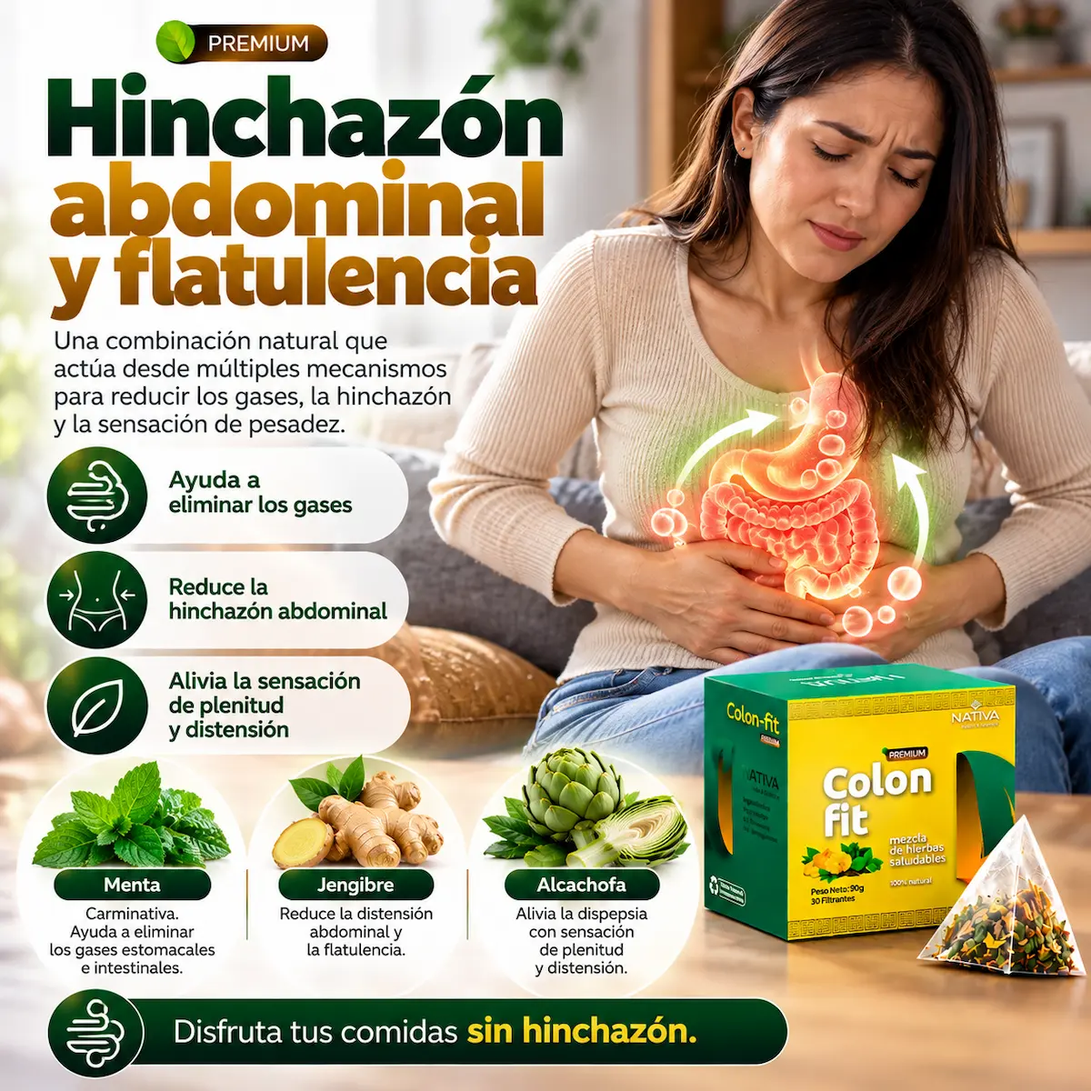 Hinchazón y flatulencia y Colon Fit
