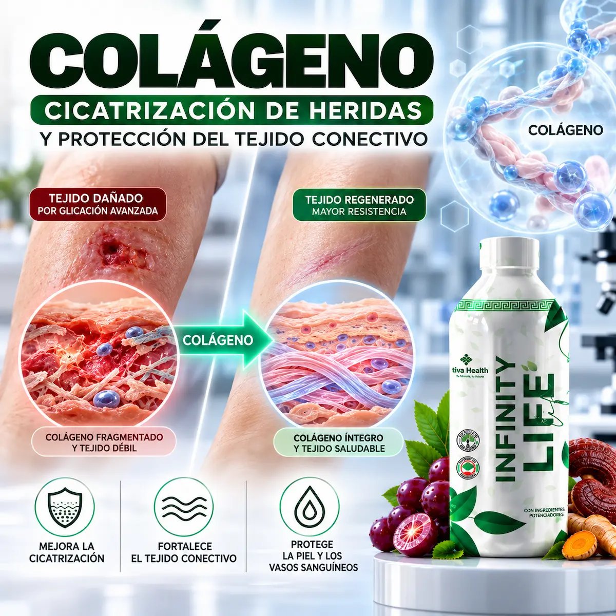 Colágeno declarado en la fórmula de Infinity Life