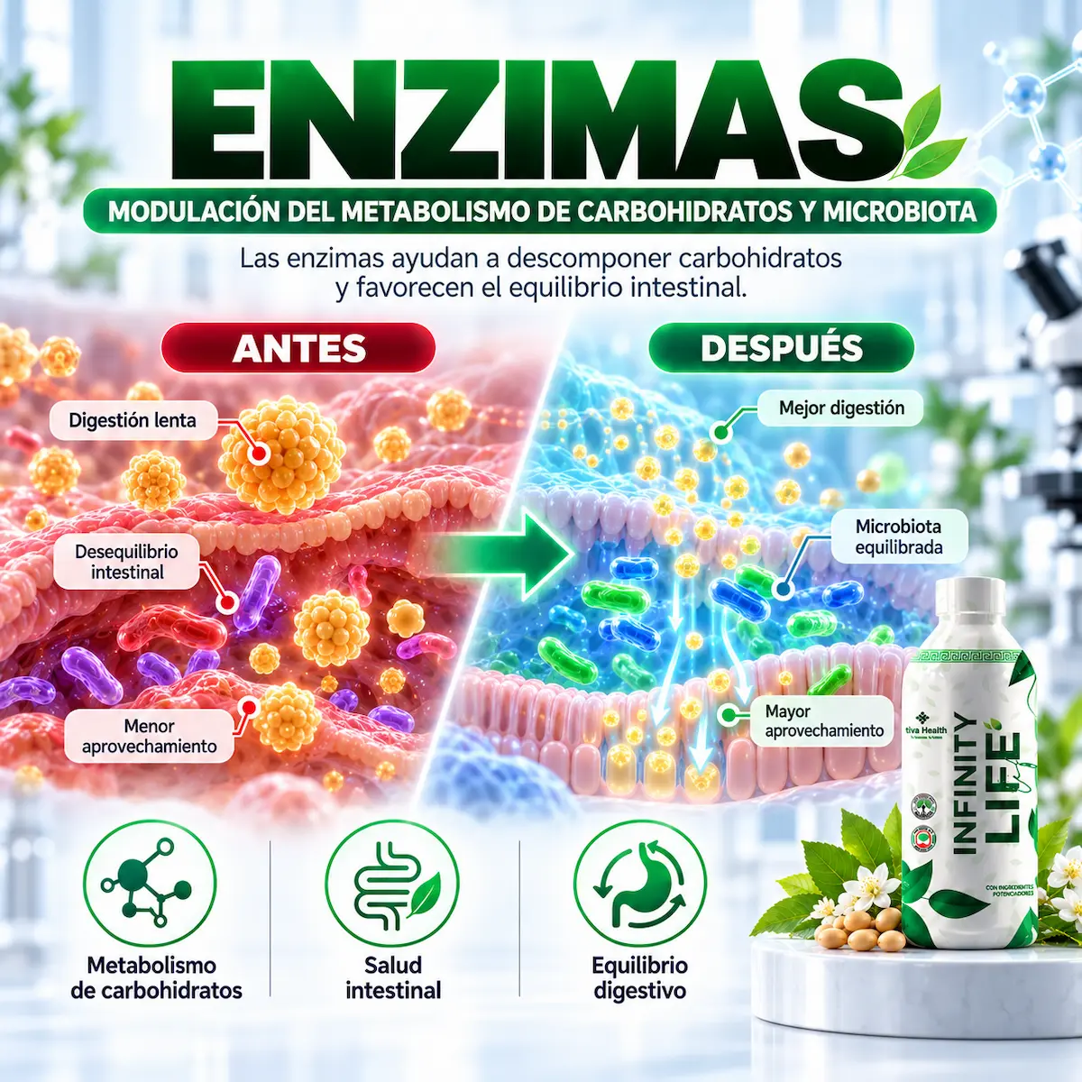 Enzimas y micronutrientes declarados en la fórmula de Infinity Life