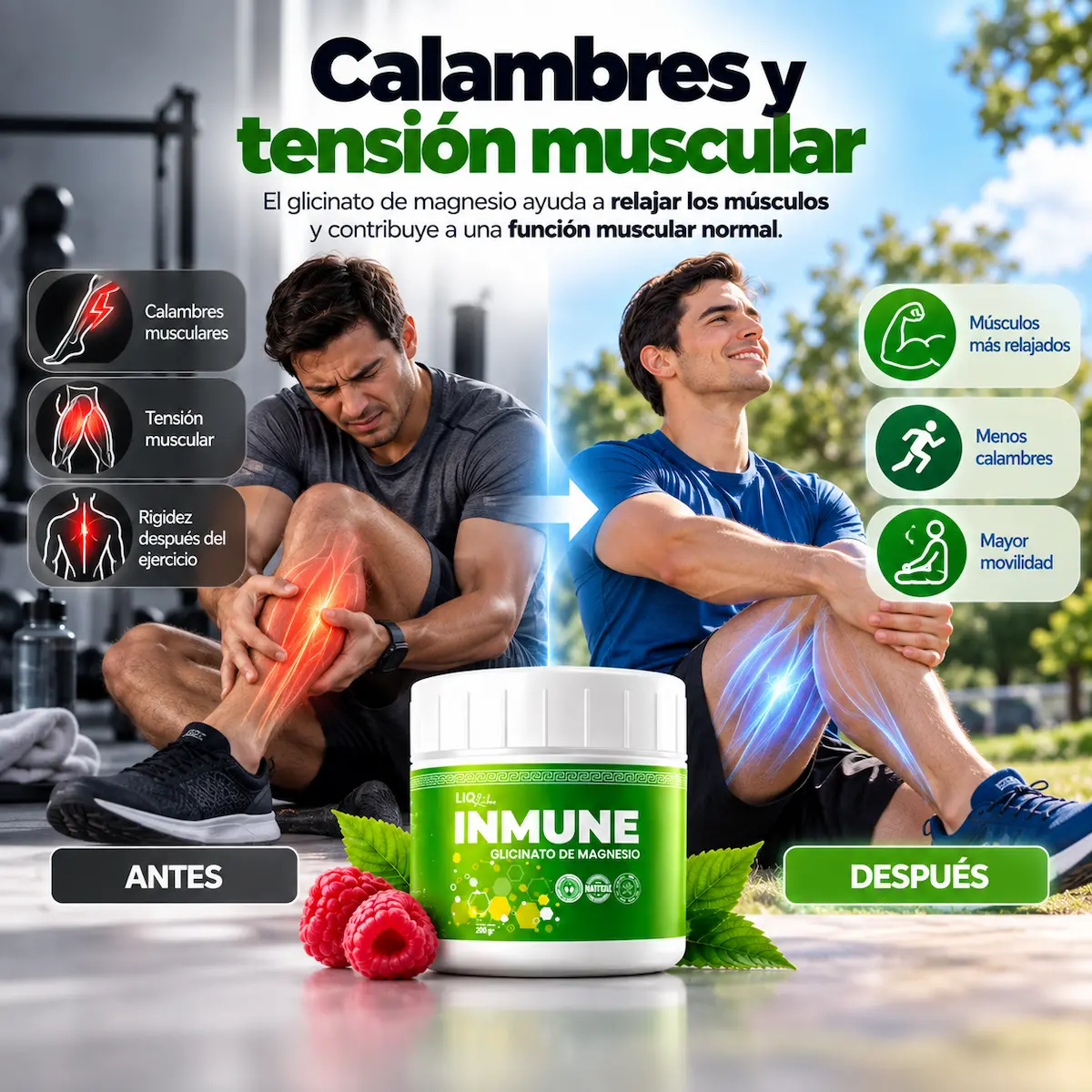 Calambres y tensión muscular: contexto informativo de Inmune