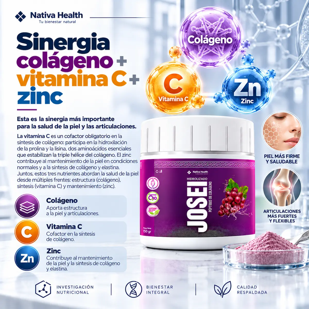 Sinergia de colágeno vitamina C y zinc en JOSEI
