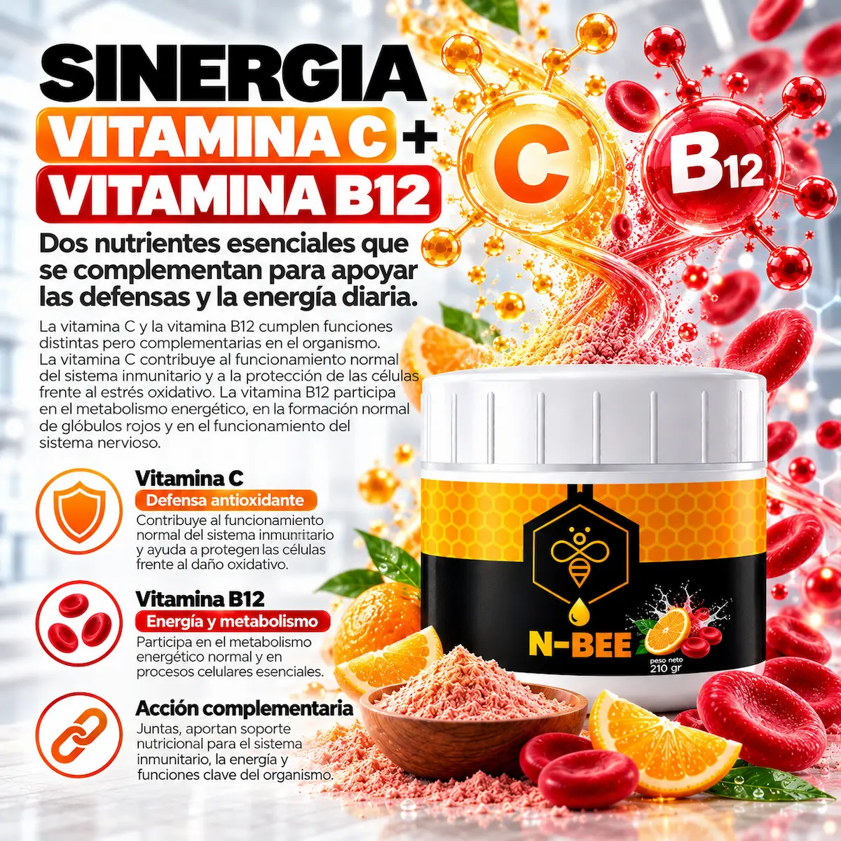 Vitaminas C y B12 declaradas en la fórmula de N-BEE