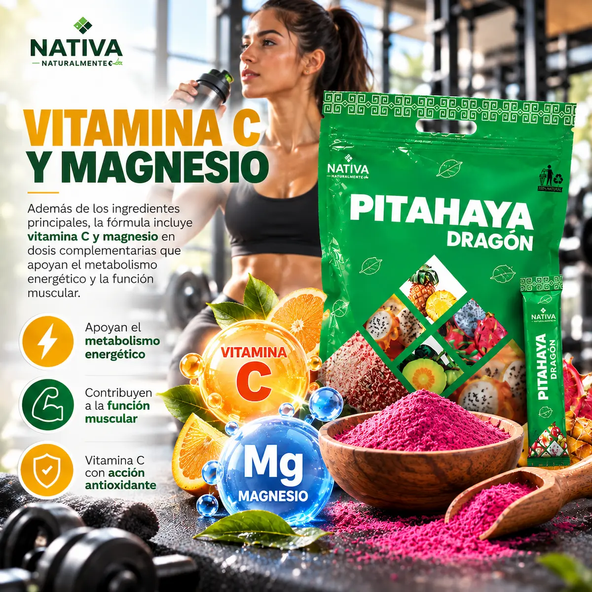 Vitamina C y magnesio declarados en la fórmula de Pitahaya Dragón