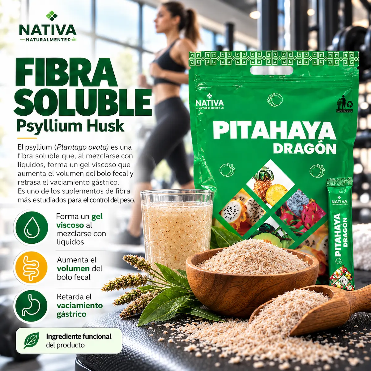 Psyllium husk declarado en la fórmula de Pitahaya Dragón