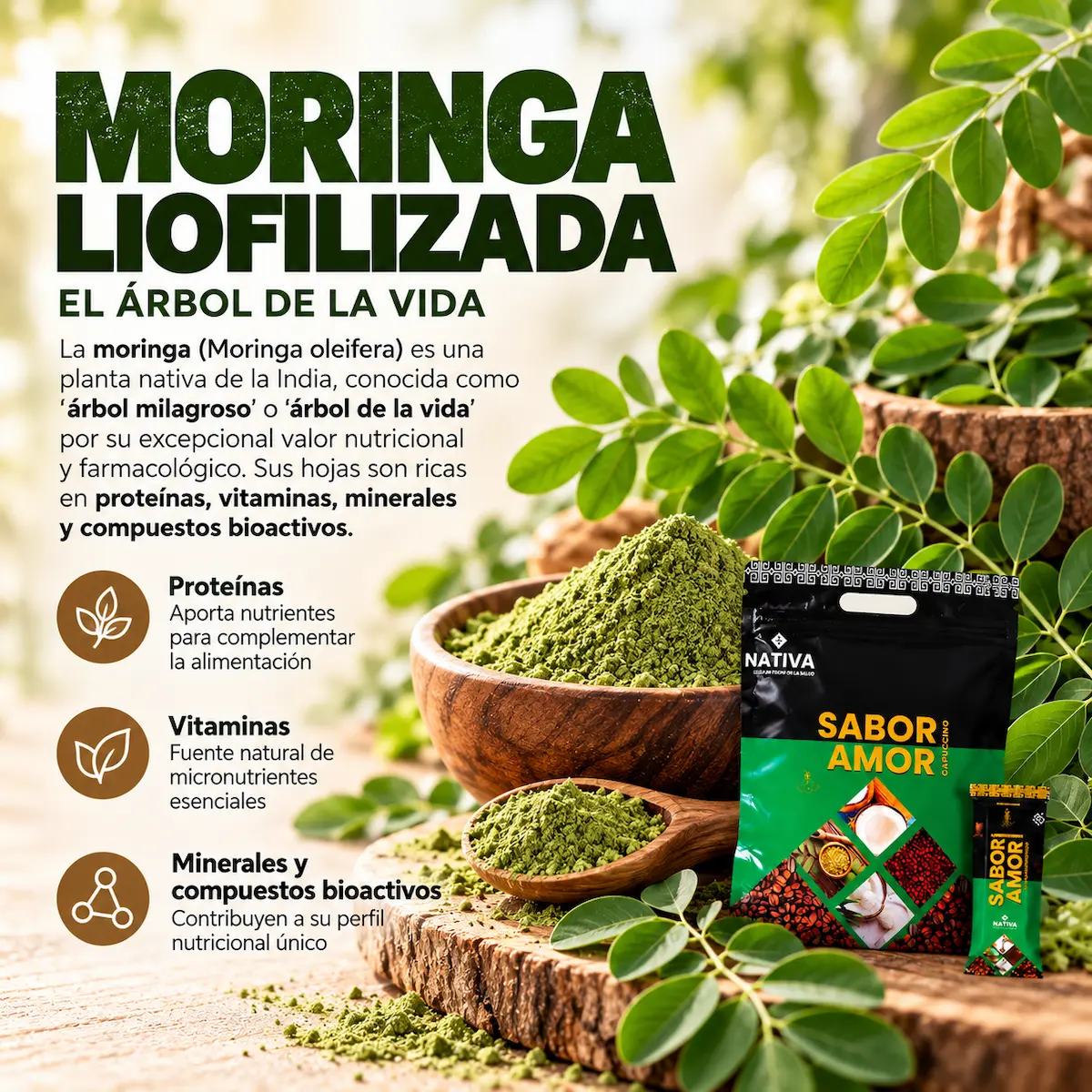 Moringa liofilizada declarada en SABOR-AMOR
