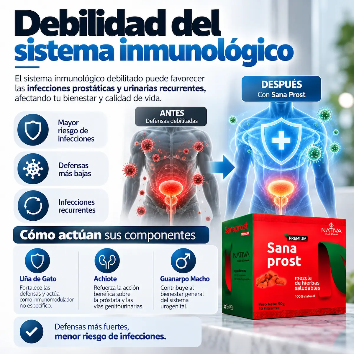 Información sobre sistema inmunológico y Sana Prost
