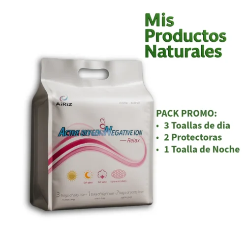 Pack de Toallas Higiénicas Airiz de con oxígeno activo e iones negativos para cuidado íntimo femenino.