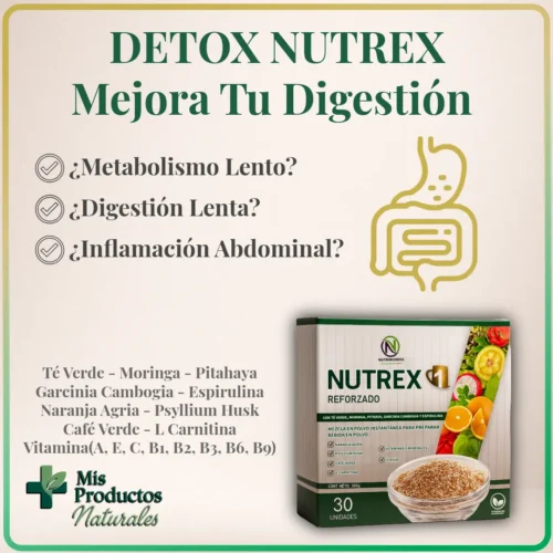 Hombre sosteniendo bebida detox amarilla; cajas y sticks de WUI DTX. Frase “Limpia y protege tu sistema digestivo”.