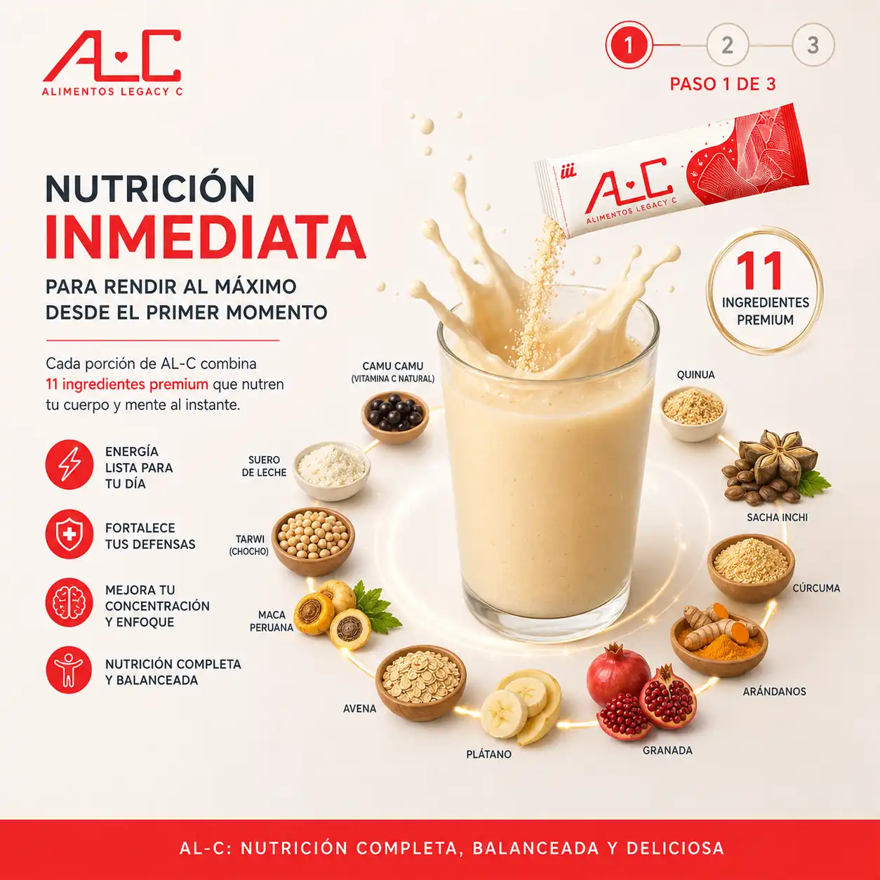 Nutrición inmediata con AL-C batido nutricional natural