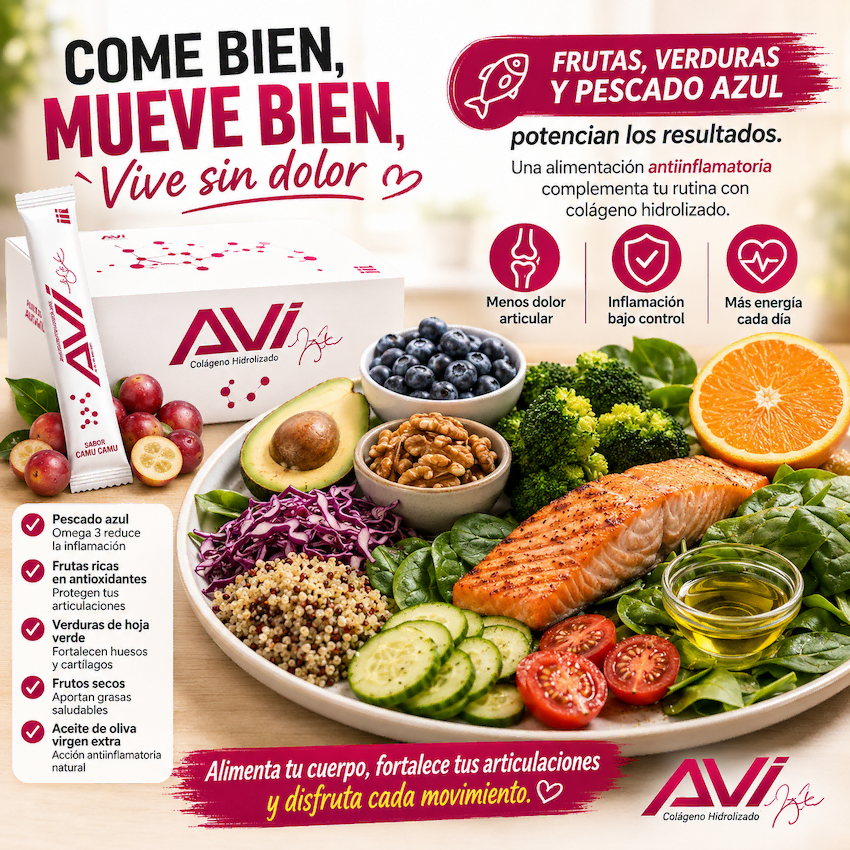 Alimentación antiinflamatoria complementaria al colágeno