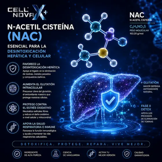N-Acetil Cisteína – precursor de glutatión para desintoxicación celular