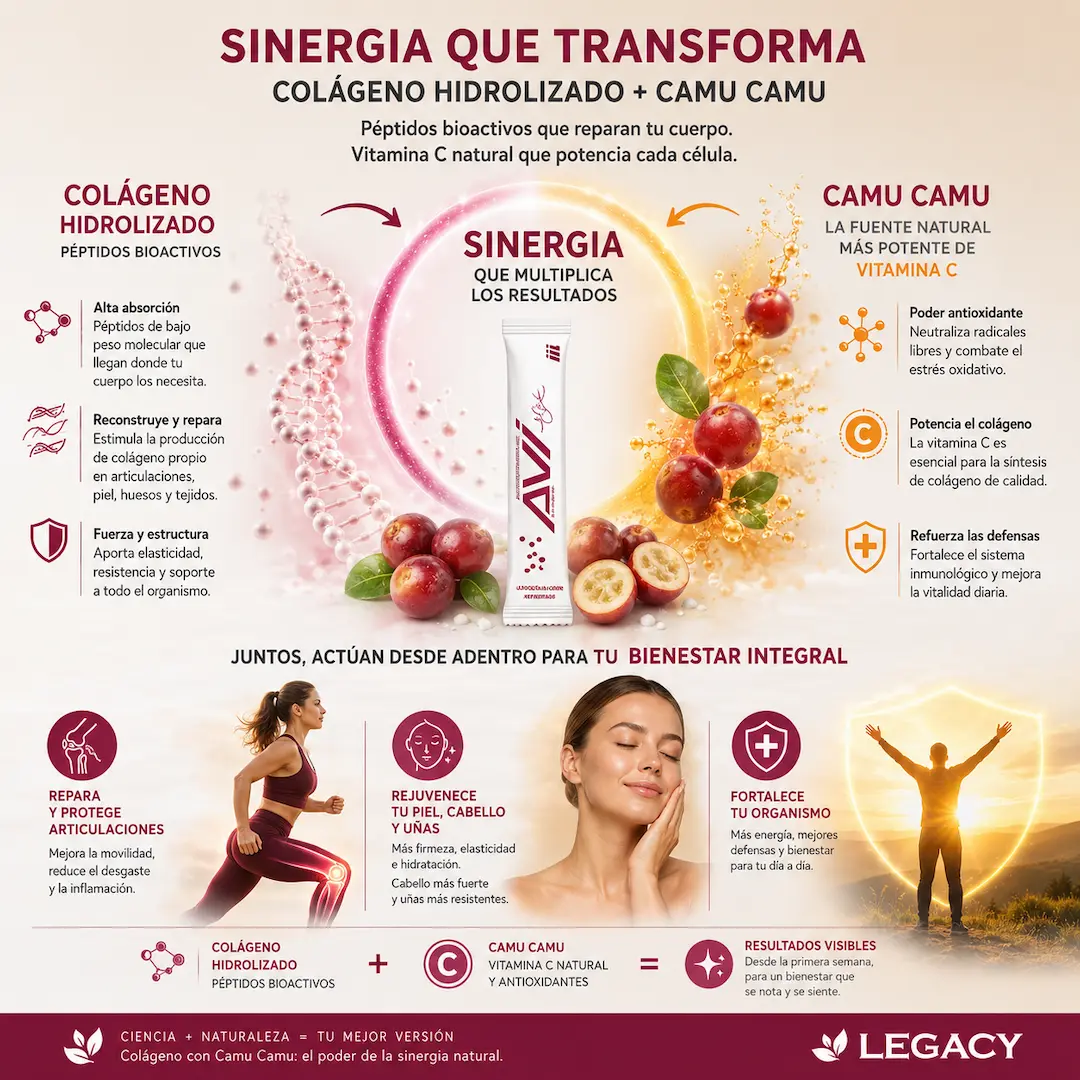 Sinergia del colágeno hidrolizado y el camu camu para articulaciones y piel