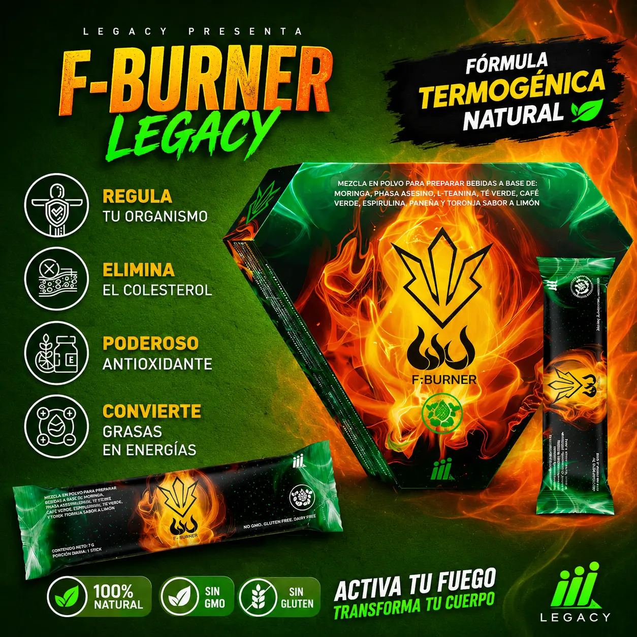 F-Burner Legacy WU! Fuego quemador de grasa natural – suplemento termogénico