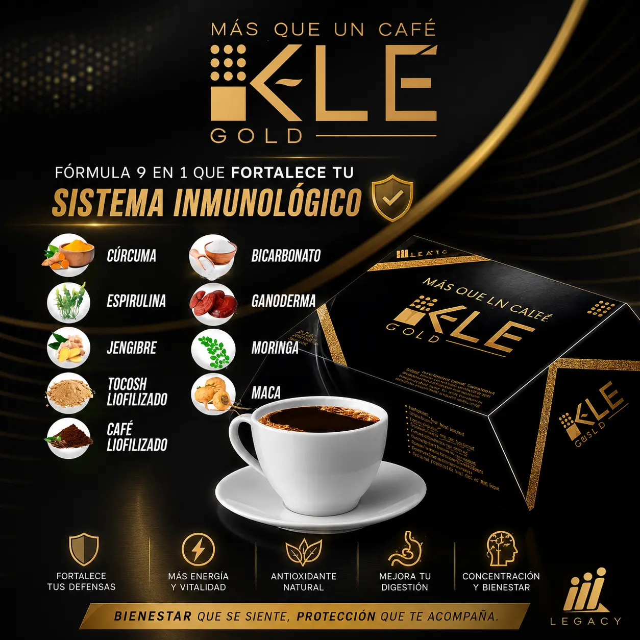 KLE GOLD PARA QUE SIRVE café con ganoderma y tocosh – suplemento 9 en 1 natural