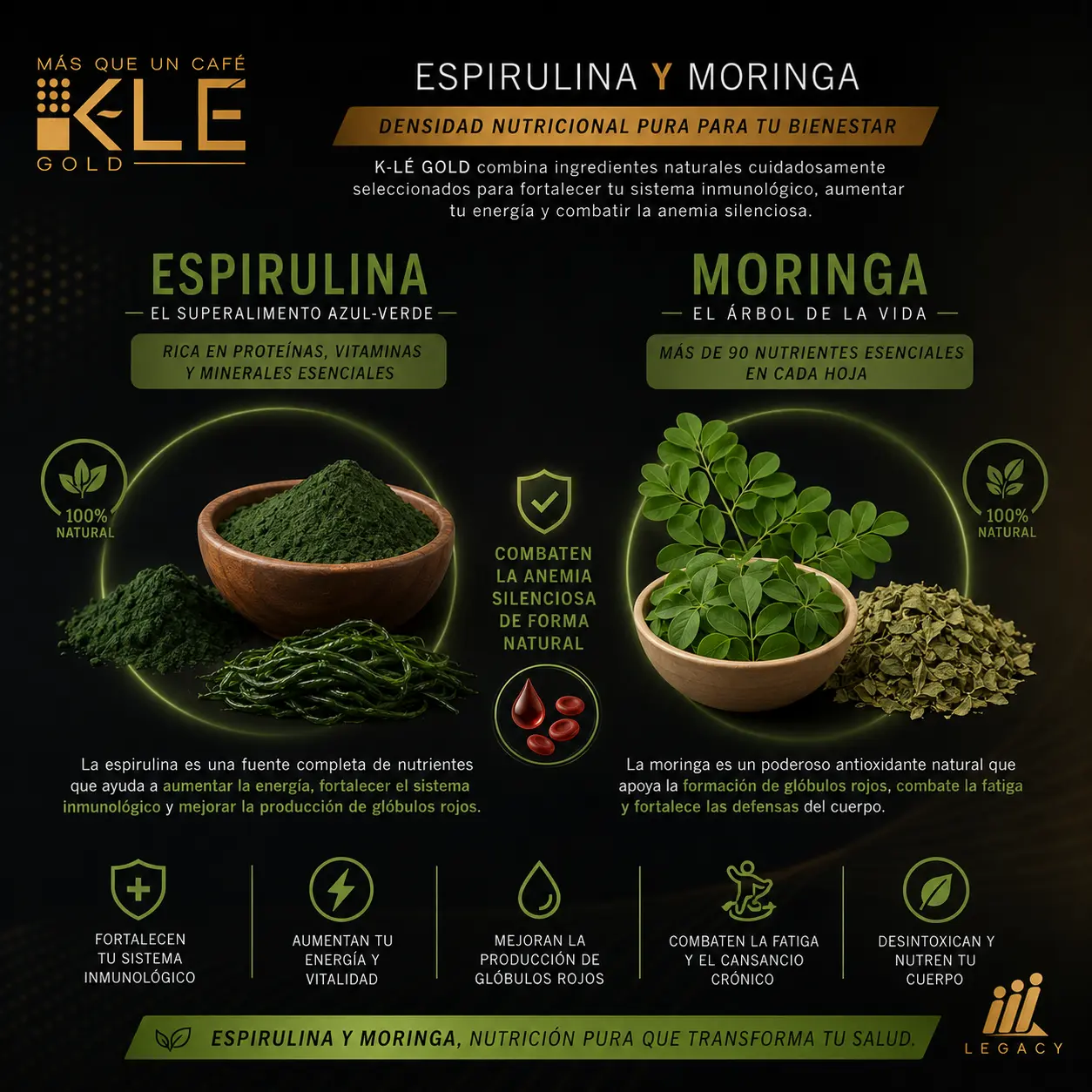 Espirulina y Moringa – densidad nutricional pura