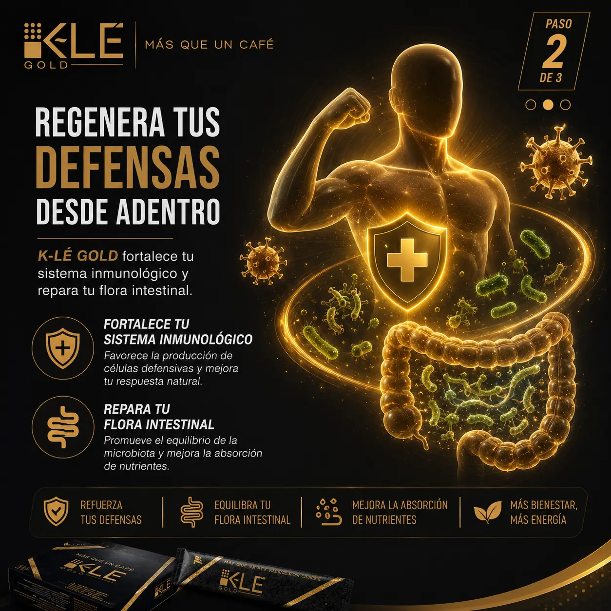 Fortalecimiento inmunológico con K‑LÉ GOLD suplemento 9 en 1