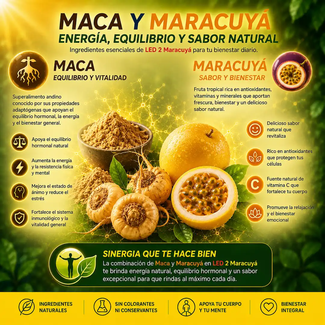 Maca y Maracuyá – regulación endocrina y sabor