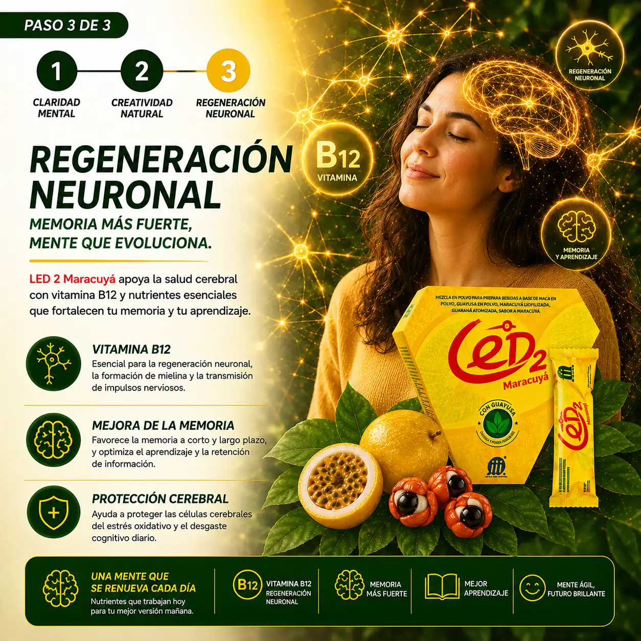 Vitamina B12 para el cerebro con LED 2 Maracuyá